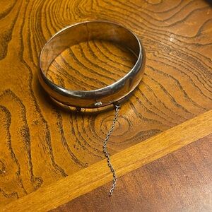 Sterling Silver Bangle Bracelet with Safety Chain